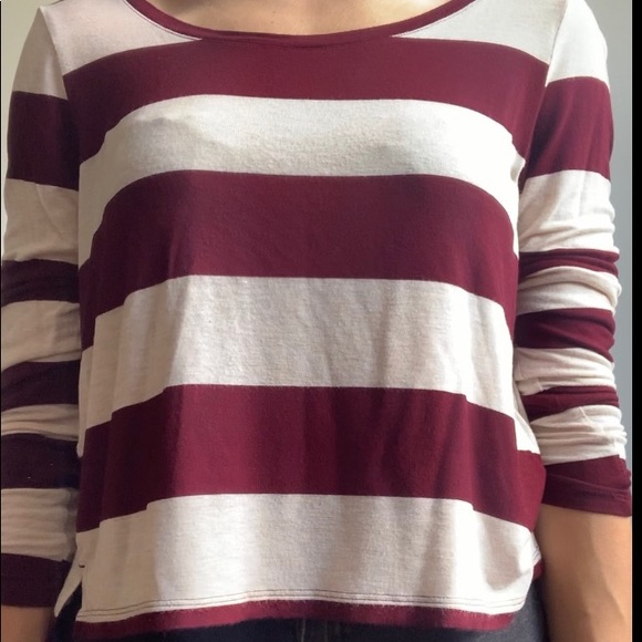 Long sleeve crop top red and cream - Picture 2 of 4